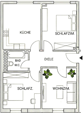 Helle 3-Zimmer-Wohnung im Grünen mit top Anbindung - 1. Obergeschoss (69756)