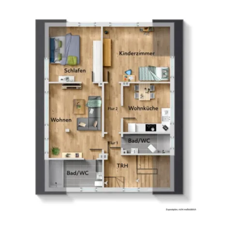 Gemütliche 3-Zimmer-Dachgeschosswohnung mit zwei Bädern - Dachgeschoss (71640)