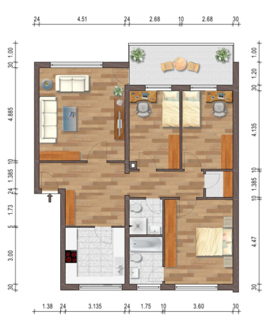 Großzügige 4-Zimmer-Eigentumswohnung mit Balkon, Garage & Ausbaupotenzial - Grundriss (69963)