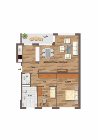 Eigentumswohnung mit 3 Zimmer, 1 Stellplatz & 2 Garagen! - Grundriss (69914)