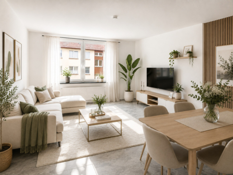 Schöne 3-Zimmer-Wohnung mit viel Tageslicht - Visualisierung Wohnzimmer (69700)