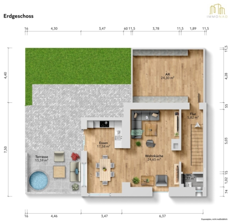 Doppelhaushälfte mit Wellness-Extras und Wohlfühlgarten - Erdgeschoss (71230)
