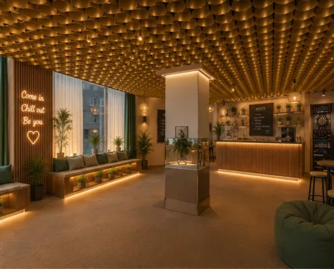 Charakterstarke Gewerbeeinheit für Gastronomie, Lounge oder Showroom - Visualisierung Hauptbereich (71654)