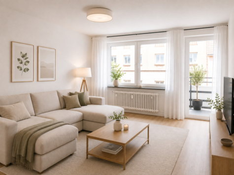 Moderne 3-Zimmer-Wohnung mit Balkon – frisch renoviert - Visualisierung Wohnzimmer (69683)