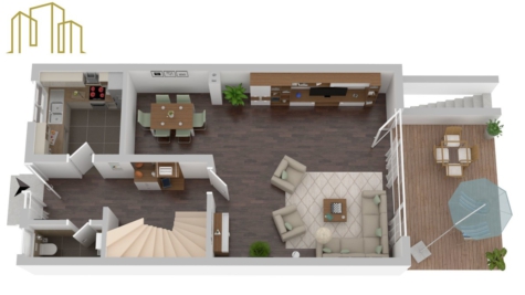 Charmantes Reihenmittelhaus mit Garten – Renovierungsbedürftiges Juwel mit Kellerbar- - Grundriss Erdgeschoss (70888)